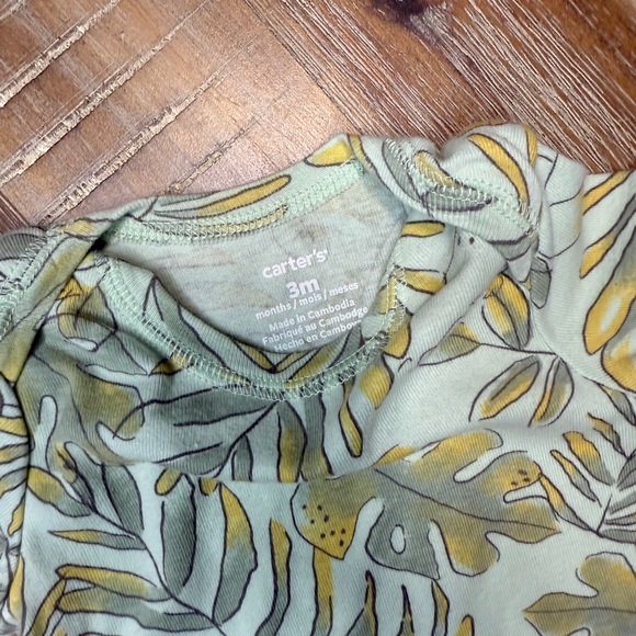 (3/$15) Carter's Tropical Leaf Baby Summer Romper - Green and Yellow - Picture 2 of 3